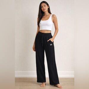 Alo Yoga Muse Wide Leg Pant Black Ribbed Lounge Pant Size S NWT